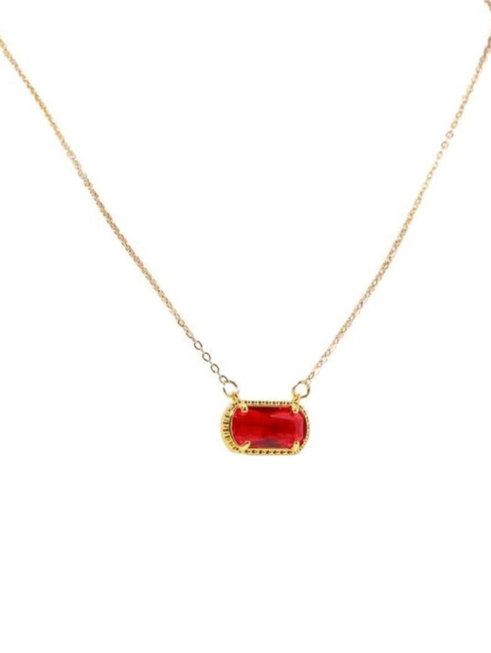 Red Zirconia Oval Pendant Clavicle Chain Necklace